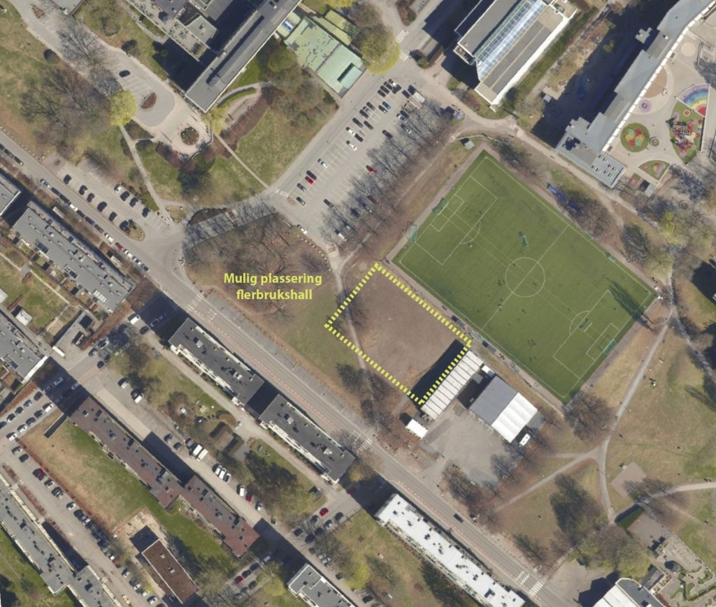 Vi undersøker flere mulige plasseringer av hallen som et element i Marienlystparken, som helt eller dels nedgravd. Her plassert lenger mot vest.
