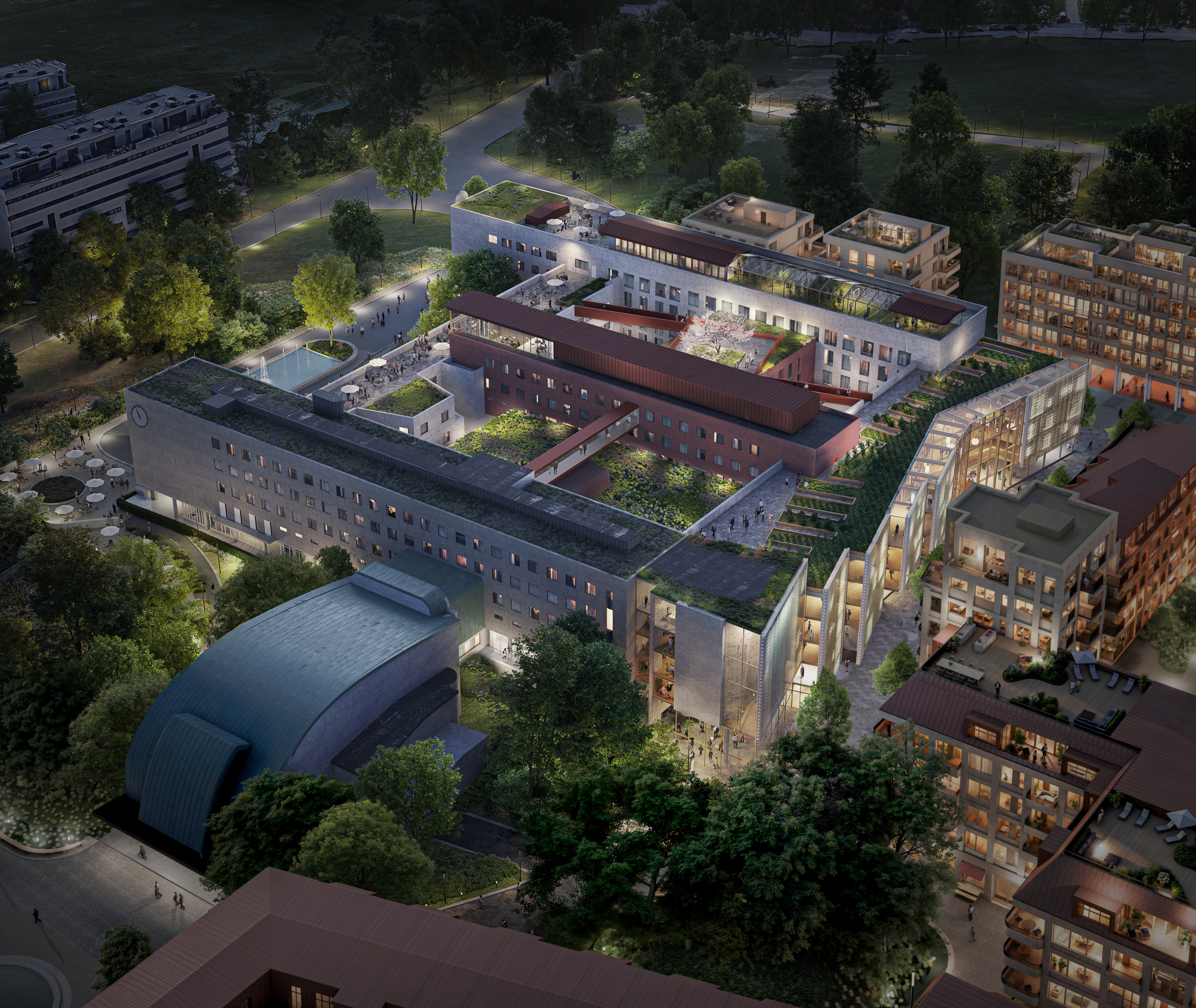 Illustrasjon av Radiohuset med byen bak